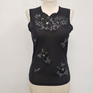Express Womens Y2K Fairy Grunge Whimsigoth Mesh Lace Tank Top Size M Black Sheer